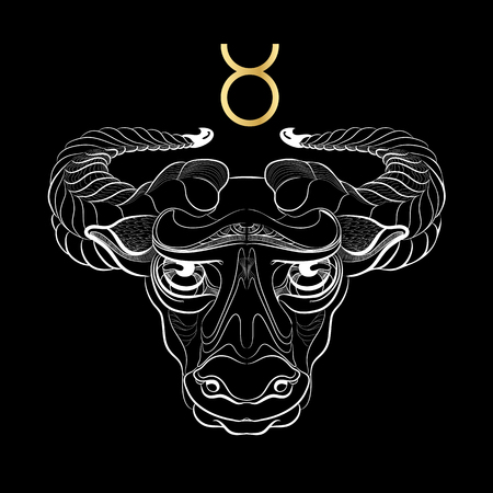 Zodiac sign Taurus isolated on black background. Vector.のイラスト素材