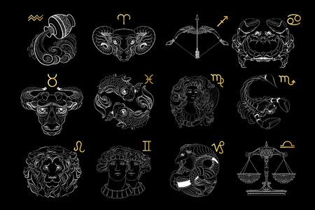 Vector set of outline zodiac signs. Vector illustration.のイラスト素材