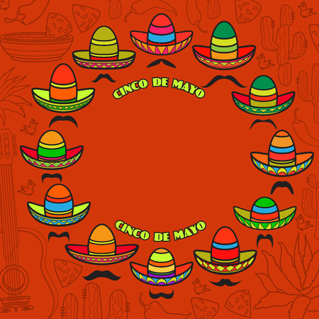 Cinco de Mayo background. Sombrero and mexican symbols. Vector.のイラスト素材