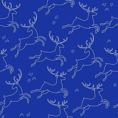 The Running deers. Seamless pattern of outline animals. Vector.のイラスト素材