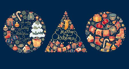 Christmas card. Handdrawn Christmas illustration with lettering. Vector.のイラスト素材