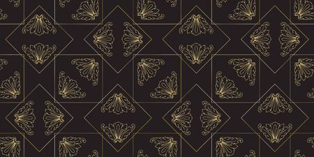 Seamless pattern with vintage golden baroque floral decorative elements. Vector.のイラスト素材