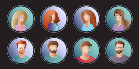 People icons. Set of vector flat heads. Avatars collection.のイラスト素材