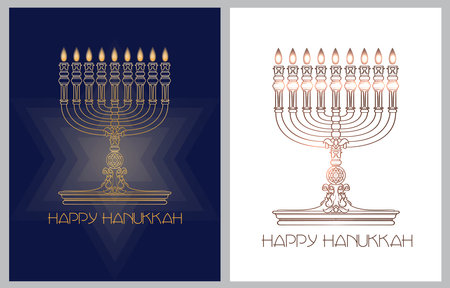 Happy Hanukkah. Jewish holiday. Menorah and candles. Vector banner template.のイラスト素材