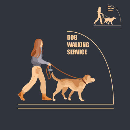 Dog walking service. Dog sitter. Flat Vector Illustration.のイラスト素材