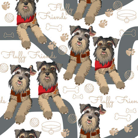 Dog breed Schnauzer seamless pattern. Vector flat illustration.のイラスト素材