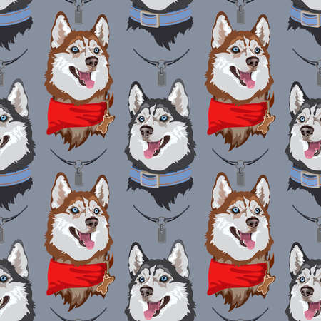 Dog breed Husky seamless pattern. Vector flat illustration.のイラスト素材