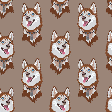 Dog breed Husky seamless pattern. Vector flat illustration.のイラスト素材