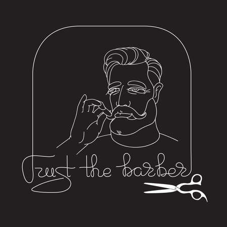 Linear portrait of the man, text Trust the barber. Vector.のイラスト素材