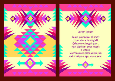 Aztec style vertical flyer set with Mexican ethnic elements. Vector.のイラスト素材