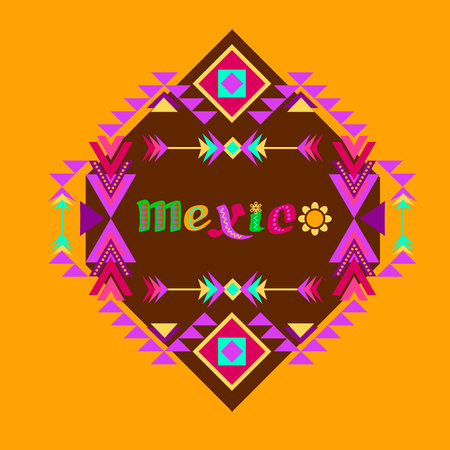 Tribal geometric ornament and decorated word Mexico. Aztec style. Vector.のイラスト素材