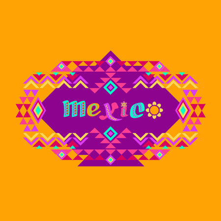 Tribal geometric ornament and decorated word Mexico. Aztec style. Vector.のイラスト素材
