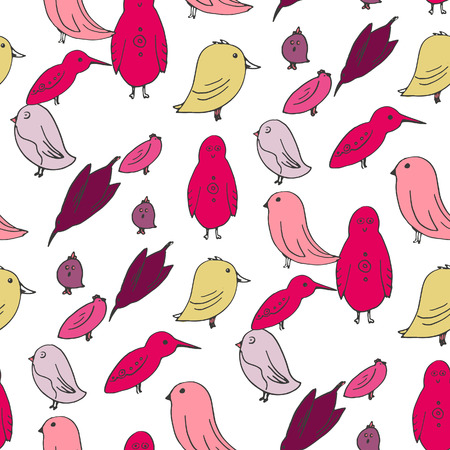 Doodle birds set. Hand drawn vector illustration. Sketch style.Seamless patternのイラスト素材