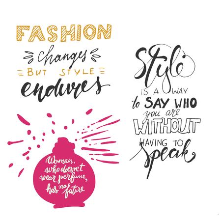 Style is a way to say who you are without having to speak. Fashion changes, but style endures. Hand drawn tee graphic. Typographic print poster. T shirt hand lettered calligraphic design. Fashion style illustration. Fashion quote.のイラスト素材