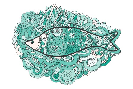 Hand drawing Decorative, abstract fish tail. Coloring bookのイラスト素材
