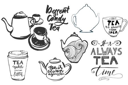 Tea is always a good idea. Tea makes everything better. It's always tea time.  Hand lettering and custom typography for your designs: t-shirts, bags, for posters, invitations, cardsのイラスト素材