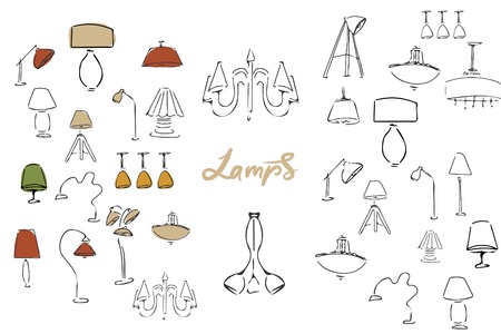 Lamp doodle sketch. Hand drawn illustration for your designs: interior projects, cards.のイラスト素材
