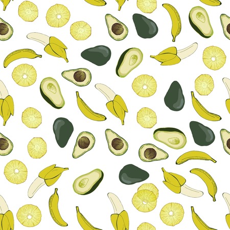 Avocado, banana, pineapple vector illustration. Food background.のイラスト素材