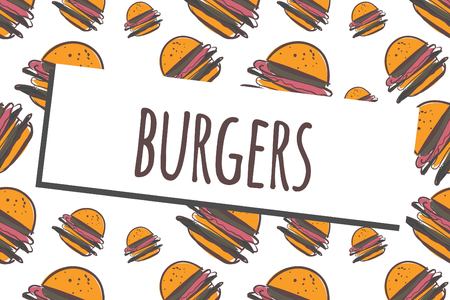Burger hand drawn pattern.. Food backgrounsdのイラスト素材