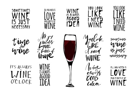 wine set illustration. Hand lettering and custom typography for your designsのイラスト素材