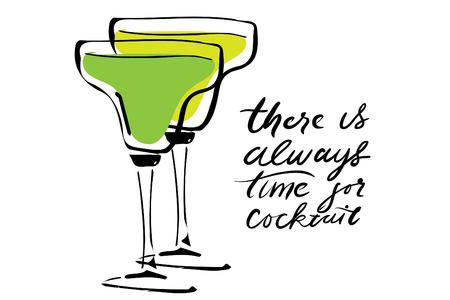 There is always time for cocktail. Cocktail hand drawn illustration for your design: menu, cardsのイラスト素材
