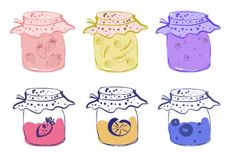 Jars in sketch style vector illustration. Hand drawn jamのイラスト素材