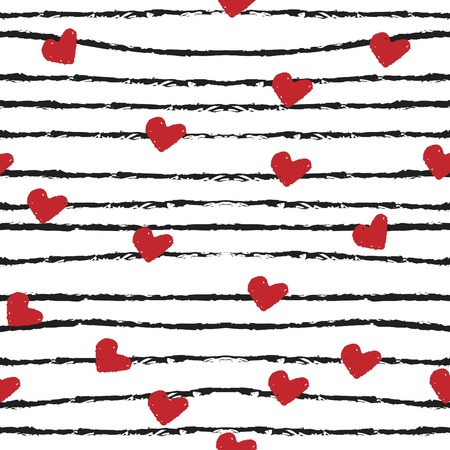 Heart and stripes modern brush seamless pattern.のイラスト素材