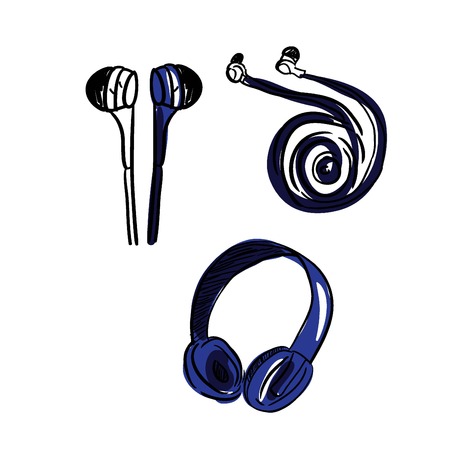 Hand drawn headphones vector illustrationのイラスト素材