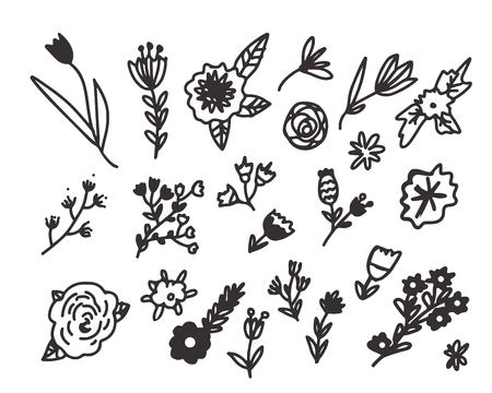 Floral doodle hand drawn elements set for your designのイラスト素材