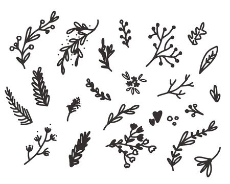 Floral doodle hand drawn icon elements setのイラスト素材