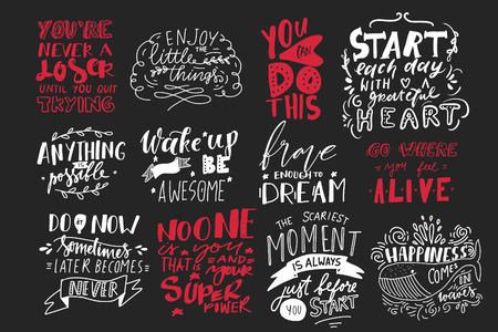 Motivation quotes set. Vintage style vector illustrationのイラスト素材