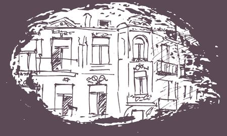 Urban sketching. Hand drawn illustration for your design. Old building. City landscapeのイラスト素材