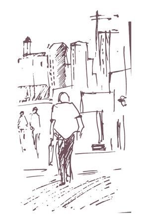 Urban sketching. Hand drawn illustration for your design. Old building. City landscapeのイラスト素材