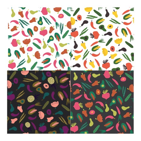 Veggies seamless background for your design. Carrot, avocado, pepper, tomatoesのイラスト素材