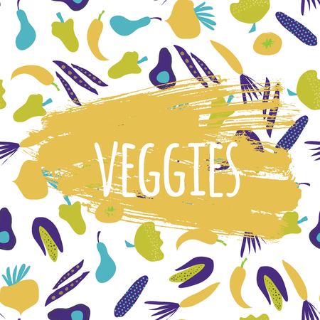 Veggies seamless background for your design. Carrot, avocado, pepper, tomatoesのイラスト素材