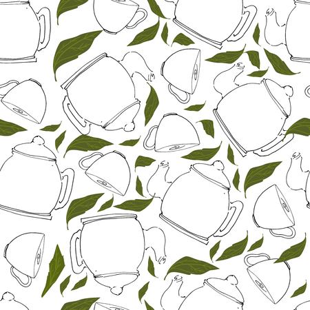 Tea pot  hand drawn seamless pattern for your design: cafe menu, bannerのイラスト素材