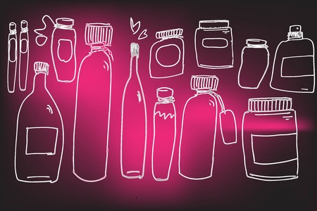 Botttles hand drawn illustration set for your design posters, textile, websiteのイラスト素材
