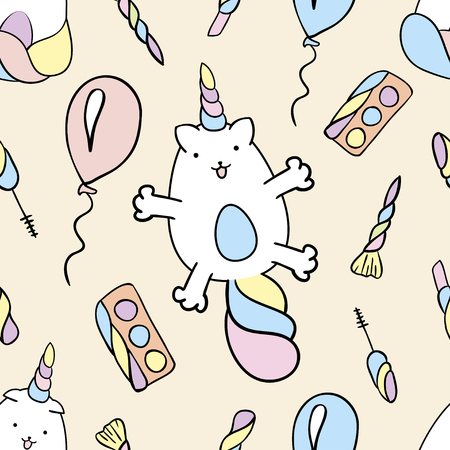 Seamless pattern with unicorn cats.のイラスト素材