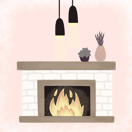 Cosy home. Winter evening. Hygge design. Hyggeの写真素材