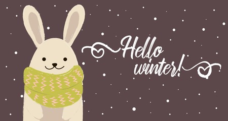 winter rabbit in sczarf cute hello winterのイラスト素材