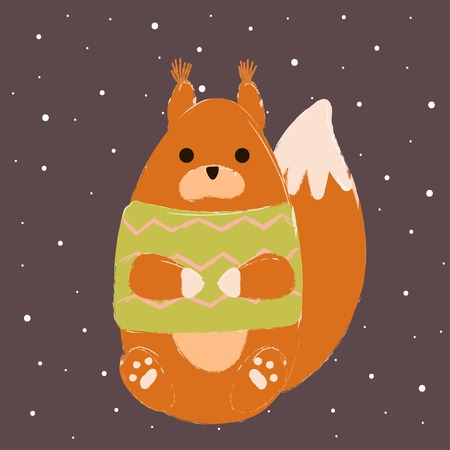 squirrel winter cute warm beat wishes cardのイラスト素材