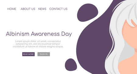 Web template with woman with white hair and pale skin. Body positive concept. International Albinism awareness day June 13. Vector flat isolated illustration.のイラスト素材