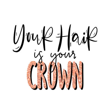 Inspiration lettering quotes about hair and hairstyle. Peach color with glitter. For hairdressers, beauty salons, stylists, printing production, social media.のイラスト素材
