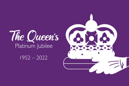 The Queen Platinum Jubilee celebration banner Queen crown coronation 70 years. Ideal design for banners, flayers, social media, stickers, greeting cards.のイラスト素材