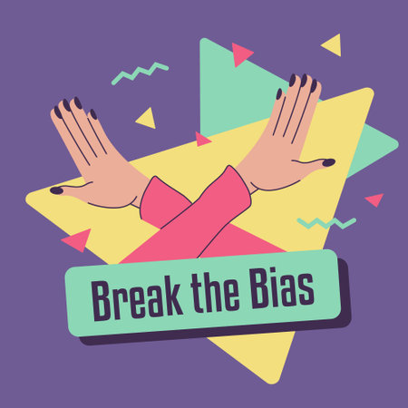 Movement against discrimination. Break the bias slogan 1970 retro style. Allyship woman feminism. Concept of diversity and equality. International woman day.のイラスト素材