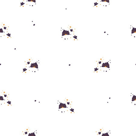 Seamless autumn pattern with flowers simple style limited Pallete. Vector pattern on yellow...