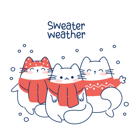 Draw funny cats for christmas and winter vector illustration character collection funny cats for Christmas and New year. Doodle cartoon style.のイラスト素材