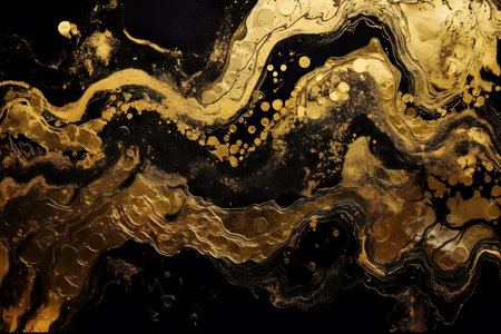 Elegant black alcohol ink background with gold glitter elements. AI generativeの素材