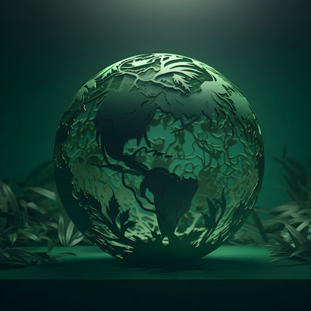 world environment concept. Green globe 3d. earth day banner. Save the planet. AI generativeの素材