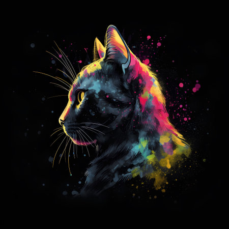 Colorful neon cat art isolated pop art watercolor ai generatedの素材